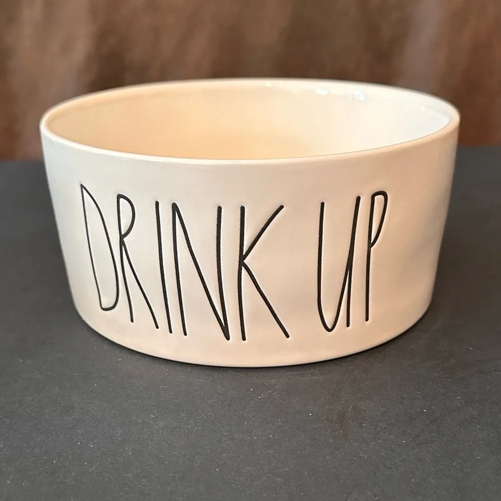 Rae Dunn DRINK UP Ceramic Large Dog/Pet Water Bowl BRAND NEW!!